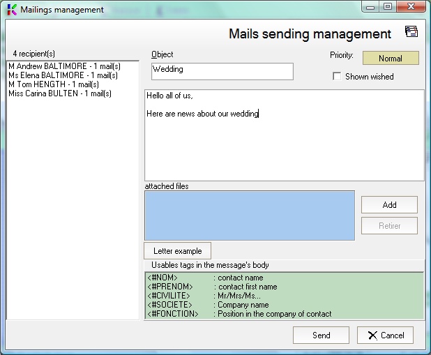 Mailing Management Window