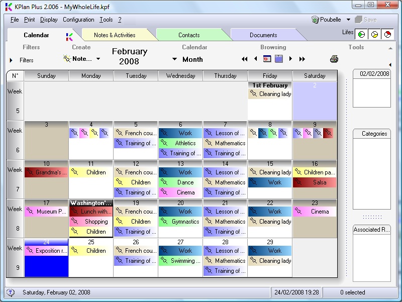 Presentation of month view of Kplan