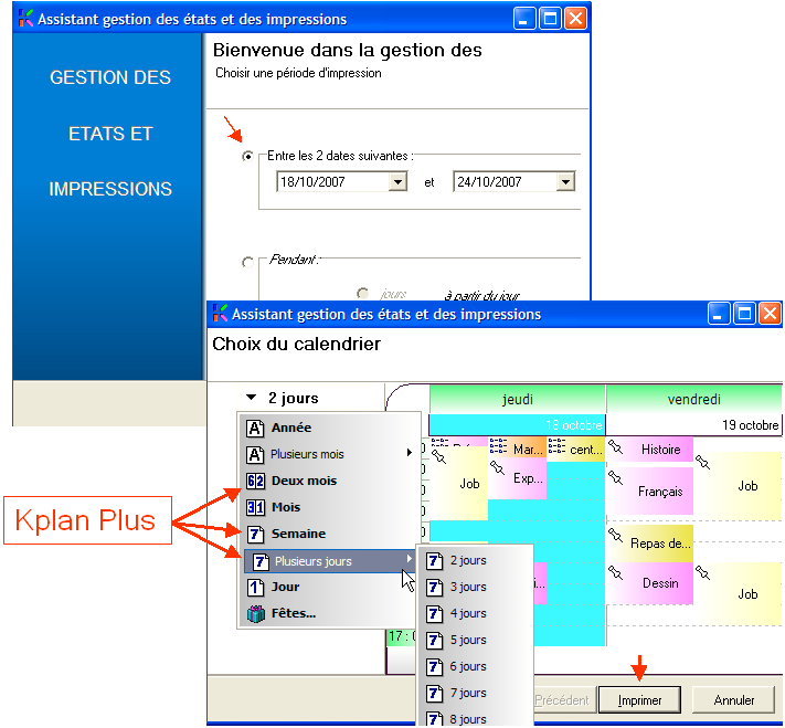 Impression du Calendrier