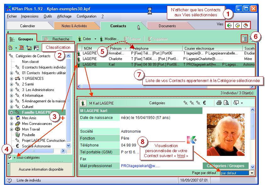 Onglet de la gestion des contacts