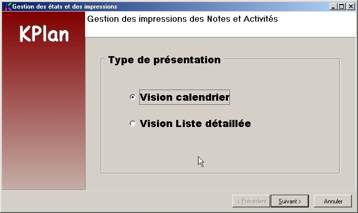 Choixir le type de filtrage pour l'impression des notes et activités