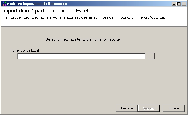 Importer à partir d'un fichier Excel