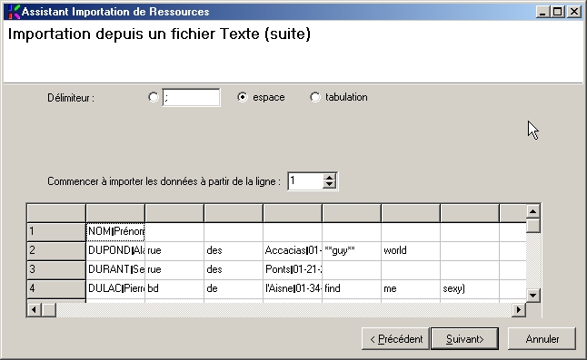 Importation à partir d'un fichier texte