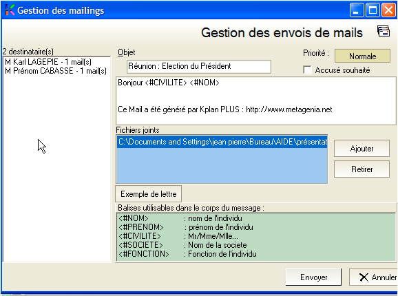 Fenetre pour le mailing