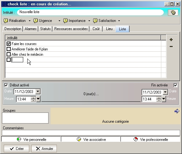 Création d'une checkliste