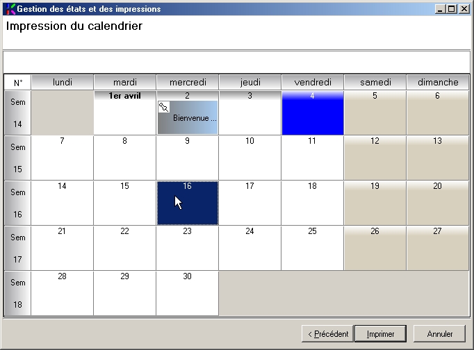 Choisir la vue calendrier à imprimer