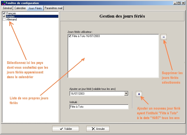 Explications détaillées pour la gestion des jours fériés