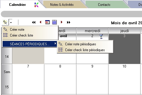 Menu Séances périodiques