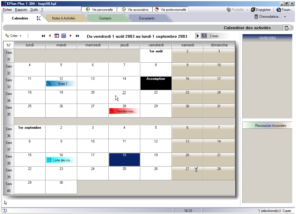 Calendrier vue bimestrielle du logiciel Kplan PLUS