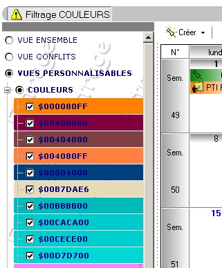 panneau filtrage par couleurs