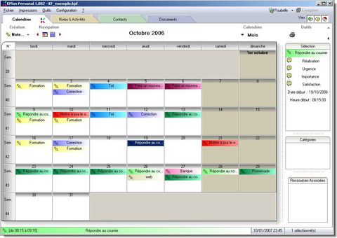 Calendrier du logiciel Kplan