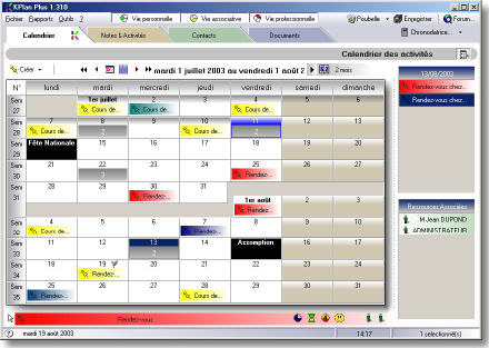 Calendrier vue bimestrielle du logiciel Kplan PLUS