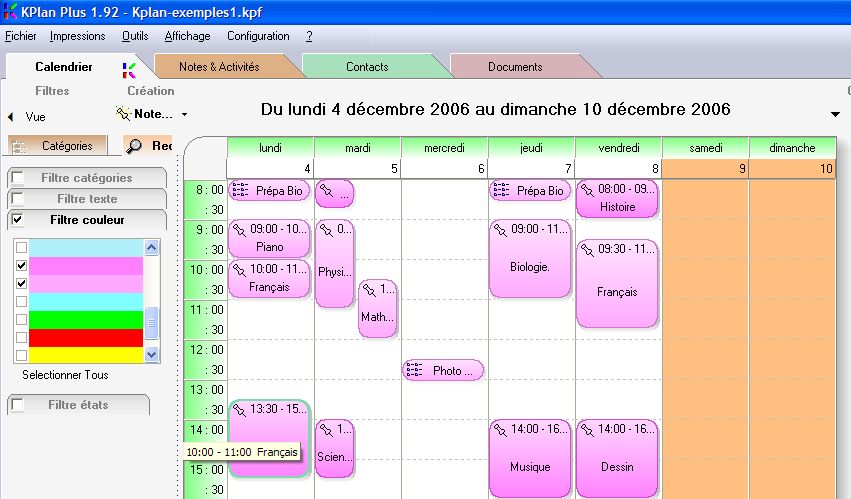 Filtrer les calendriers selon la couleur