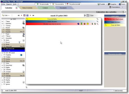 Calendrier vue journalière du logiciel Kplan