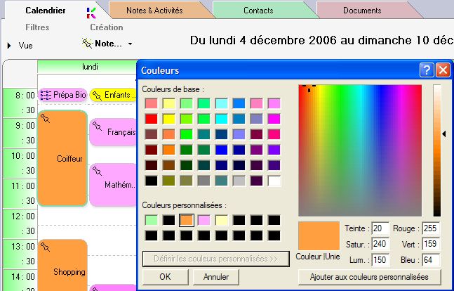 présentation de la configuration et de couleurs