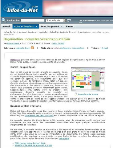 Agenda of KPlan on Info du net